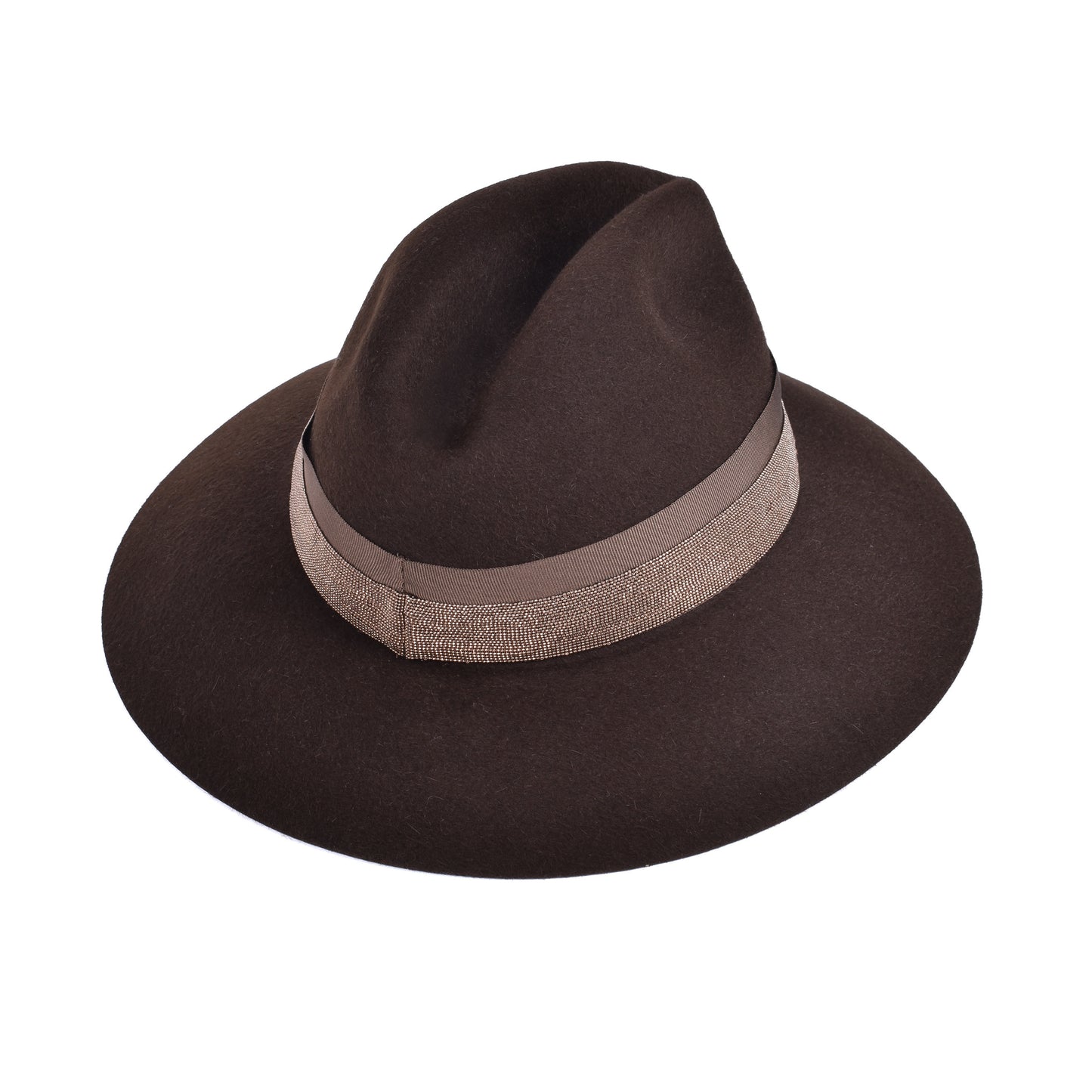 BRUNELLO CUCINELLI WOMEN'S MONILI BEAD LINED BROWN FEDORA HAT