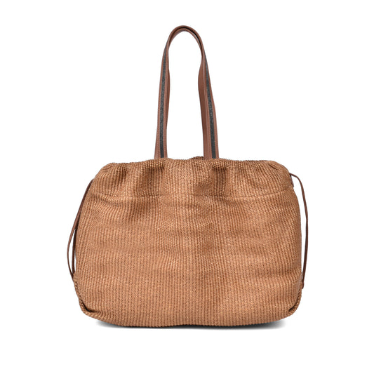 BRUNELLO CUCINELLI WOMEN'S MONILI BEAD WOVEN RAFFIA TOTE / SHOULDER BAG