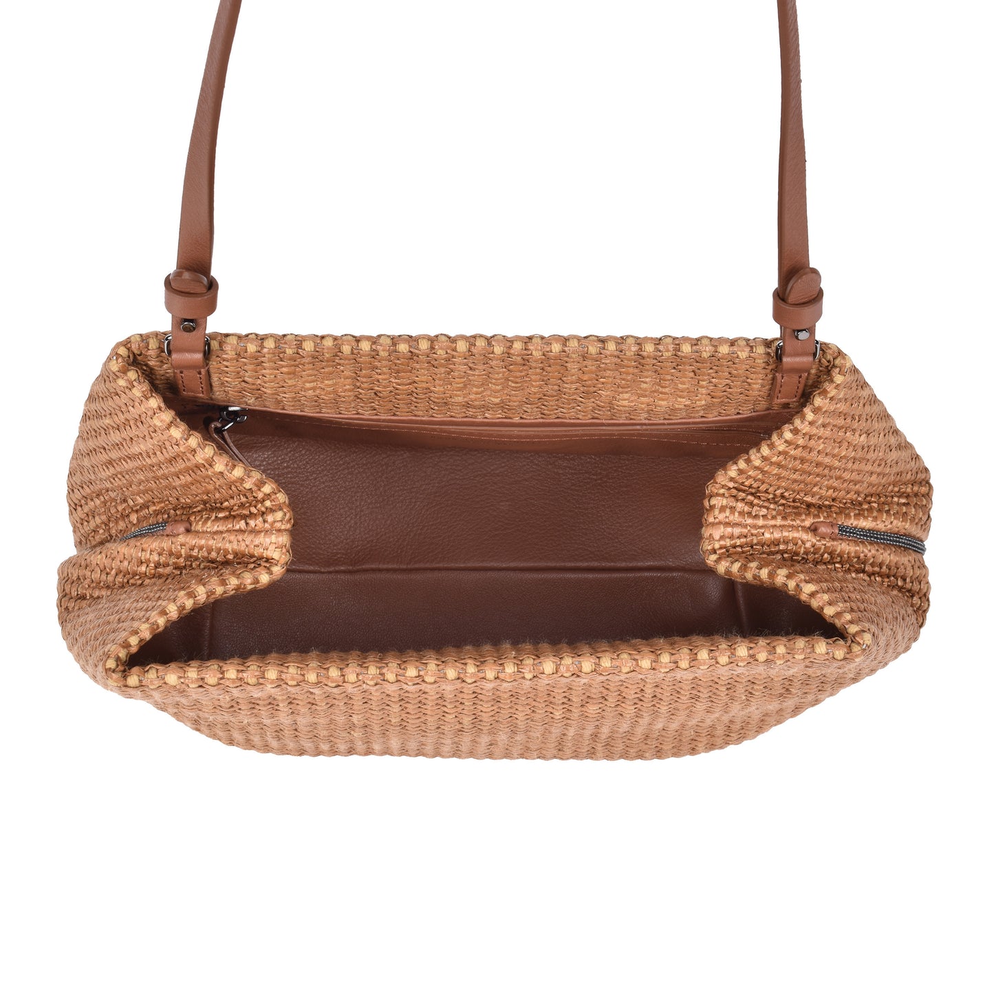 BRUNELLO CUCINELLI WOMEN'S MONILI BEAD WOVEN RAFFIA CROSSBODY SHOULDER BAG