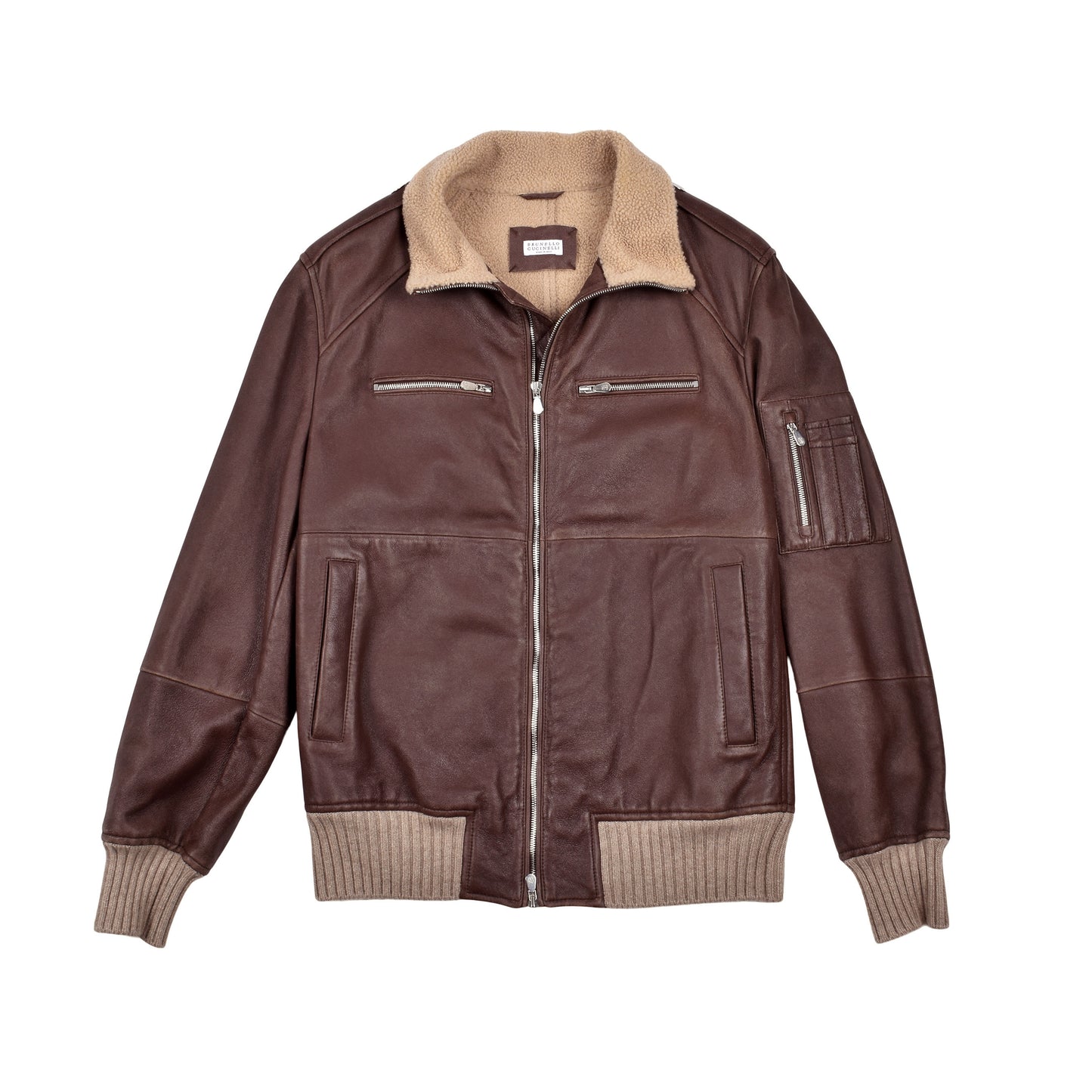 BRUNELLO CUCINELLI MEN'S SHEARLING LINED 100% LEATHER BOMBER JACKET NEW MEDIUM
