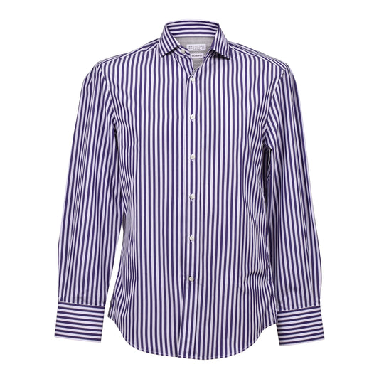 BRUNELLO CUCINELLI MEN'S 100% COTTON SLIM FIT STRIPED BUTTON DOWN DRESS SHIRT