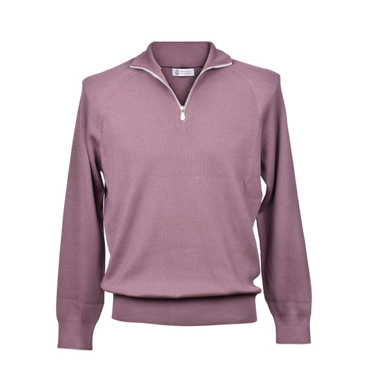 BRUNELLO CUCINELLI MEN'S 100% COTTON 1/4 ZIP RIBBED PULLOVER/SWEATER NEW