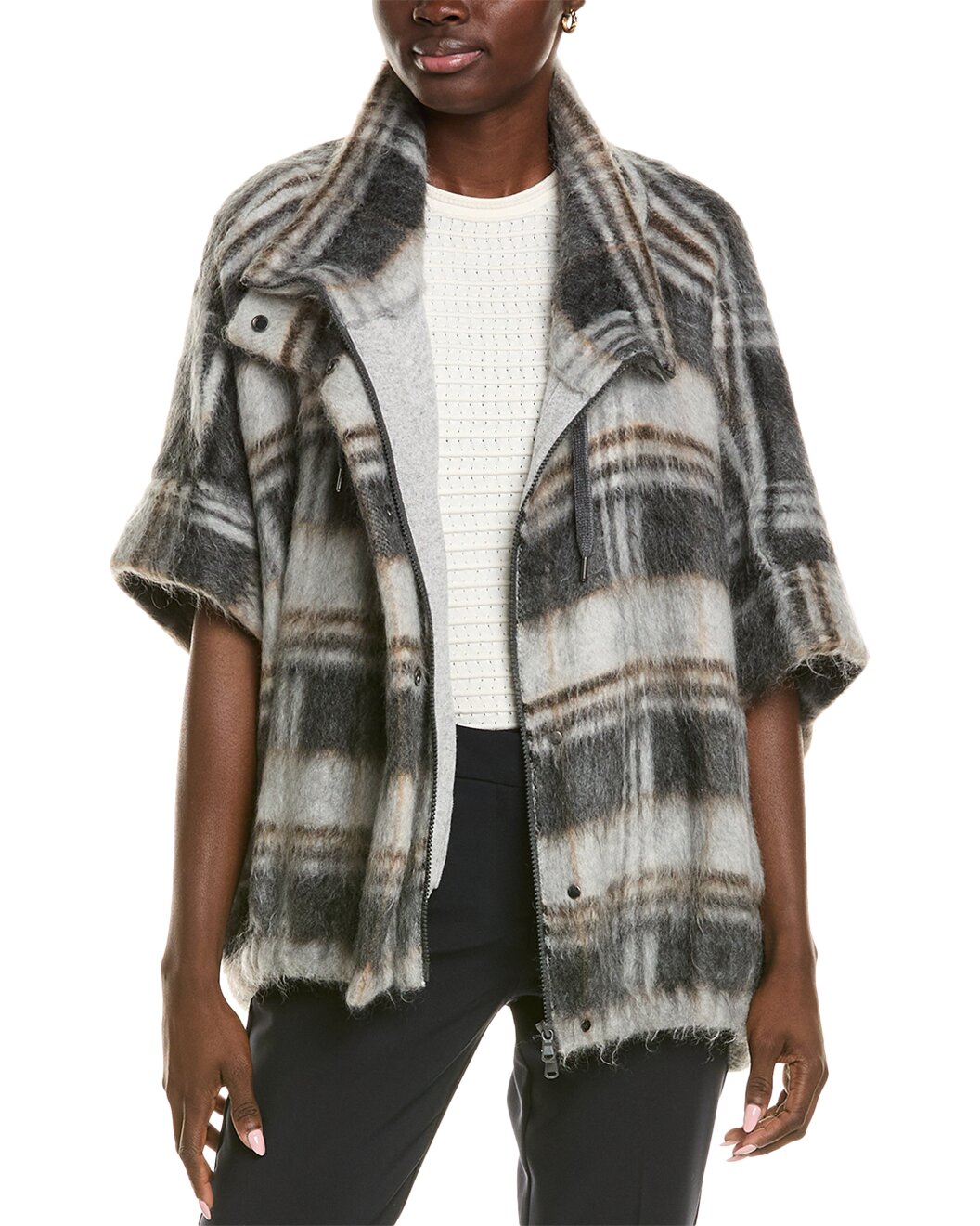 BRUNELLO CUCINELLI WOMEN'S WOOL BLEND HOODIE STYLE ZIP UP JACKET