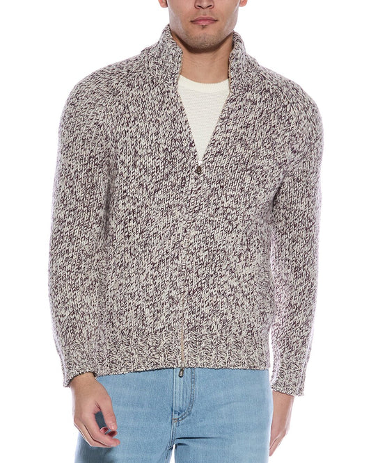 BRUNELLO CUCINELLI MEN'S CASHMERE BLEND ZIP UP CARDIGAN STYLE HEAVY KIT SWEATER