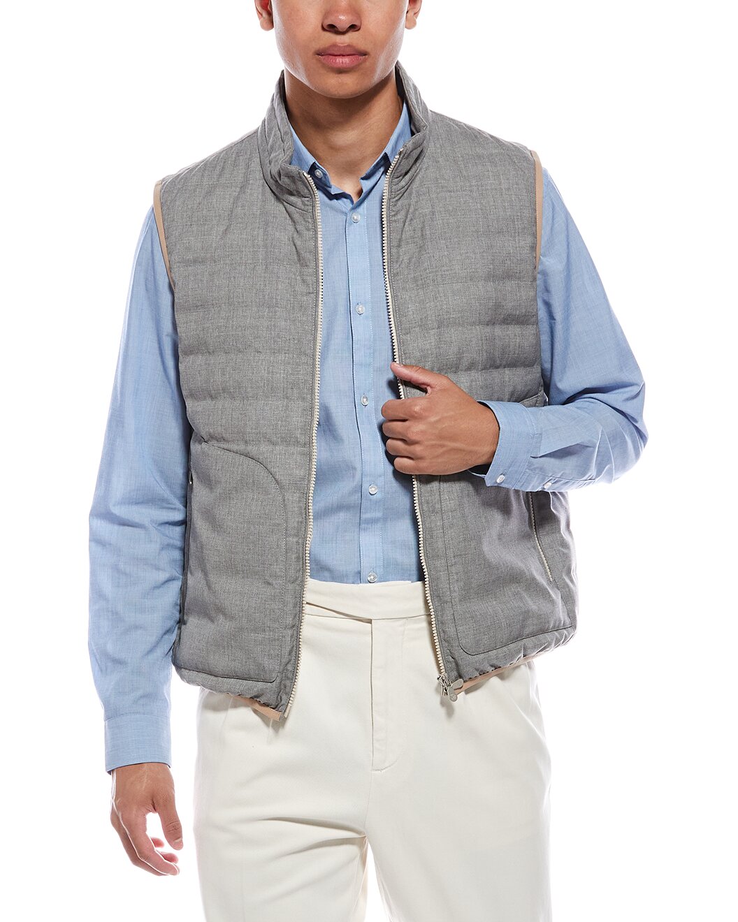 BRUNELLO CUCINELLI MEN'S 100% VIRGIN WOOL ZIP UP QUILTED CASUAL PUFFER VEST
