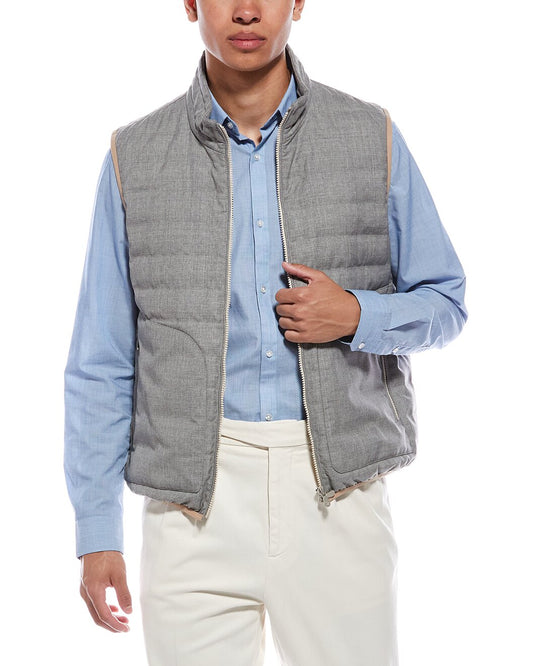 BRUNELLO CUCINELLI MEN'S 100% VIRGIN WOOL ZIP UP QUILTED CASUAL PUFFER VEST
