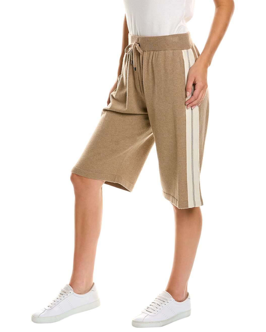 BRUNELLO CUCINELLI WOMEN'S 100% CASHMERE MONILI BEAD LINED BERMUDA STYLE SHORTS