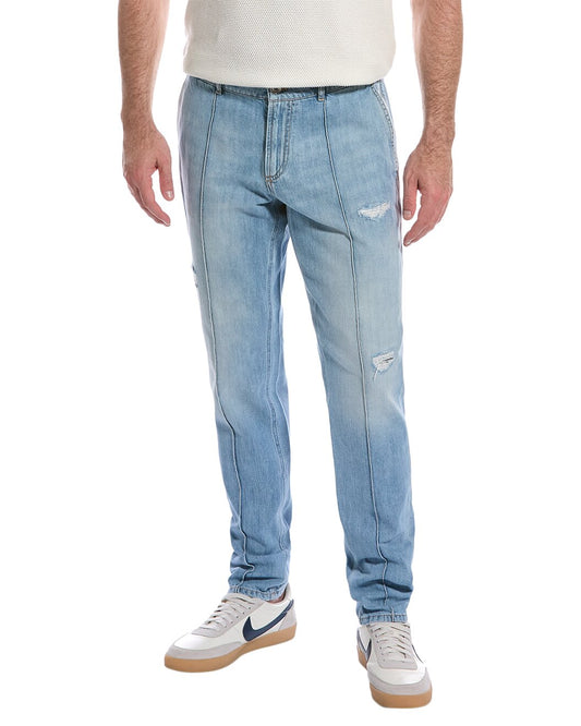 BRUNELLO CUCINELLI MEN'S 100% COTTON DISTRESSED TRADITIONAL FIT DENIM JEAN PANTS