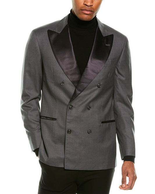 BRUNELLO CUCINELLI MEN'S GRAY VIRGIN WOOL/SILK BLEND TUXEDO BLAZER/DINNER JACKET