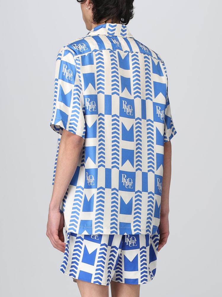 RHUDE MEN'S BLUE GRASSE SILK SHIRT