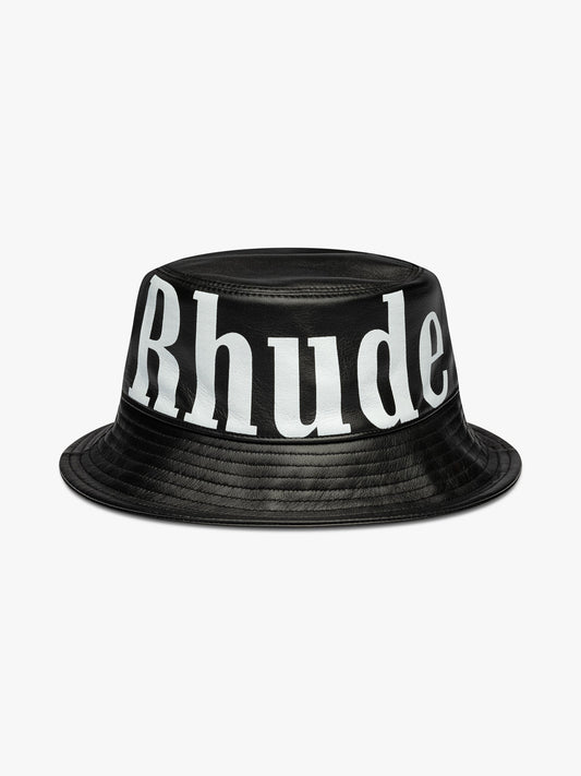 RHUDE MEN'S LOGO LEATHER BUCKET HAT