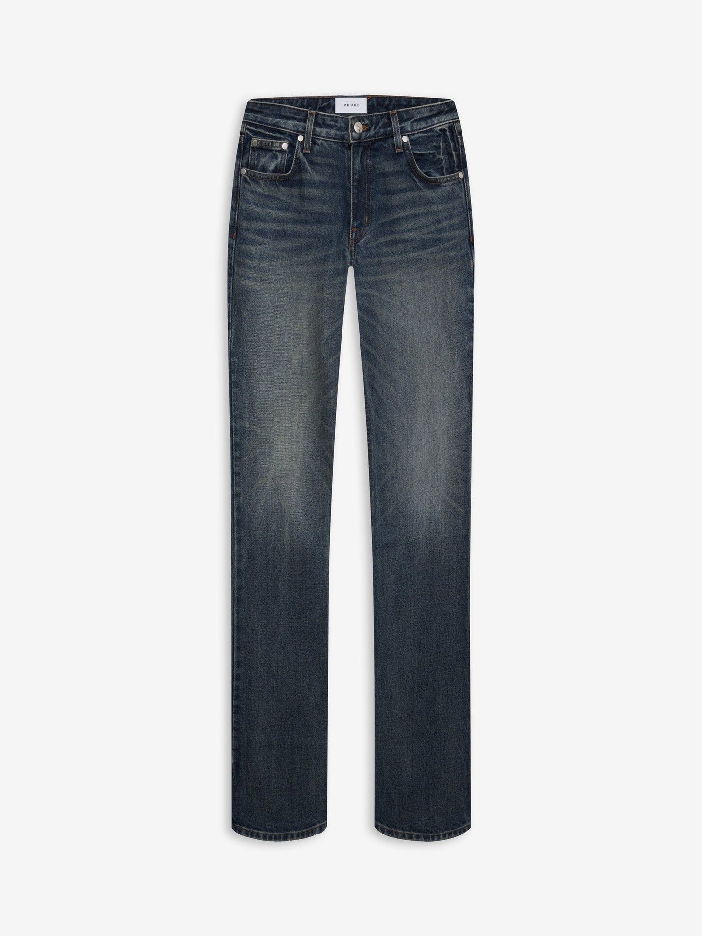 RHUDE WOMEN'S LOW-WAIST FLARE DENIM DARK INDIGO