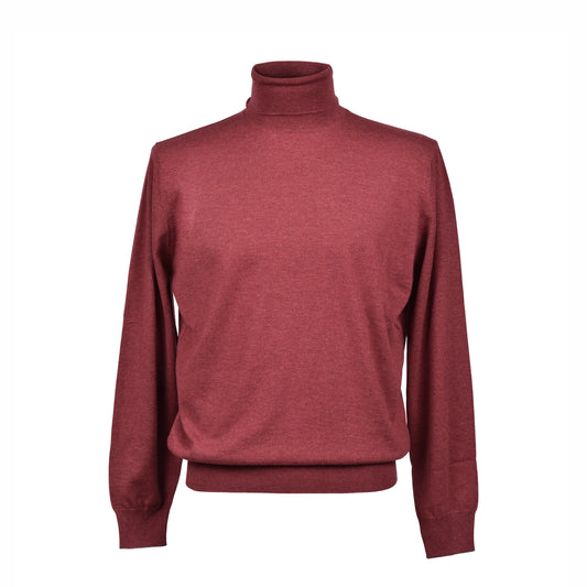 BRUNELLO CUCINELLI MEN'S 100% CASHMERE BURGUNDY TURTLE NECK SWEATER