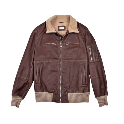 BRUNELLO CUCINELLI MEN'S SHEARLING LINED 100% LEATHER BOMBER JACKET NEW MEDIUM