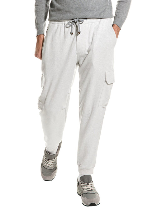 BRUNELLO CUCINELLI MEN'S COTTON CARGO STYLE ATHLETIC FASHION GYM/SWEATPANTS