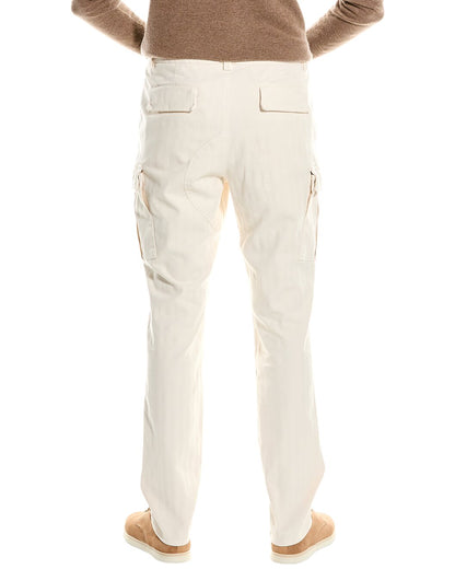 BRUNELLO CUCINELLI MEN'S OFF WHITE EASY FIT DENIM STYLE CARGO PANTS