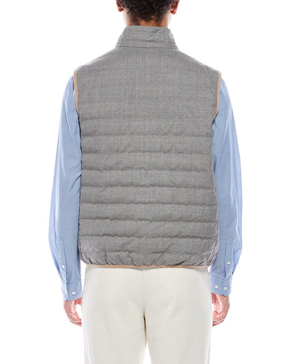 BRUNELLO CUCINELLI MEN'S 100% VIRGIN WOOL ZIP UP QUILTED CASUAL PUFFER VEST