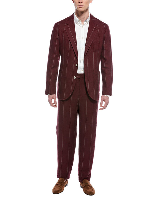 BRUNELLO CUCINELLI MEN'S 100% LINEN 3 BUTTON STRIPED CASUAL SUIT NEW