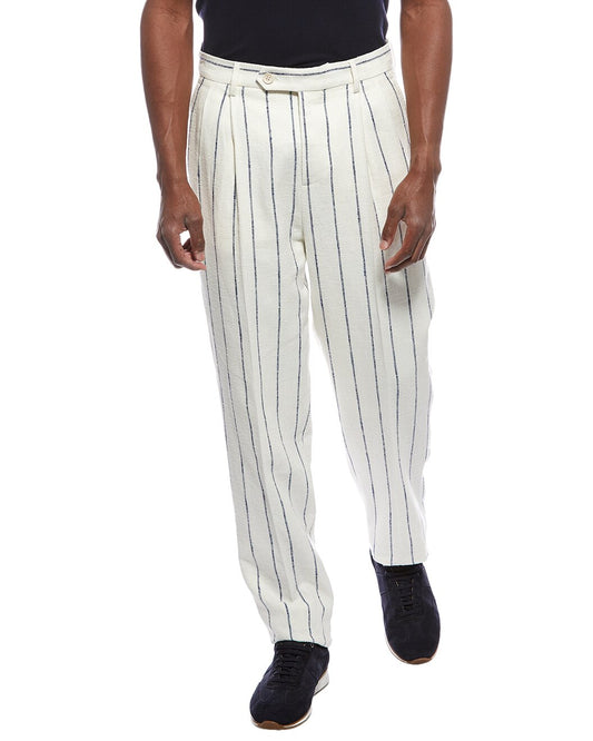 BRUNELLO CUCINELLI MEN'S LINEN BLEND CASUAL EASY FIT STRIPE PANTS/TROUSERS NEW