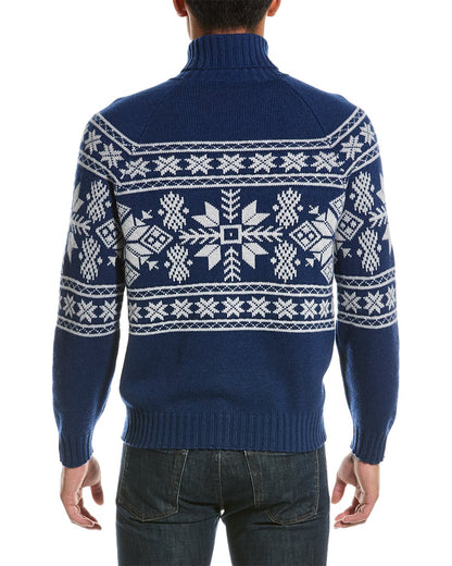 BRUNELLO CUCINELLI MEN'S 100% CASHMERE TWO TONE BLUE TURTLE NECK SWEATER