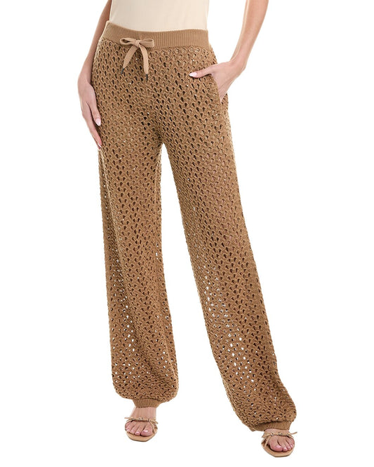 BRUNELLO CUCINELLI WOMEN'S COTTON BLEND CASUAL BROWN KNIT PANTS/TROUSERS