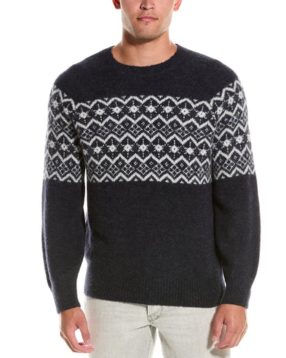 BRUNELLO CUCINELLI MEN'S TWO TONE CREW NECK NAVY BLUE SWEATER / PULLOVER