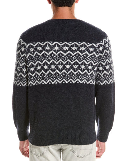 BRUNELLO CUCINELLI MEN'S TWO TONE CREW NECK NAVY BLUE SWEATER / PULLOVER