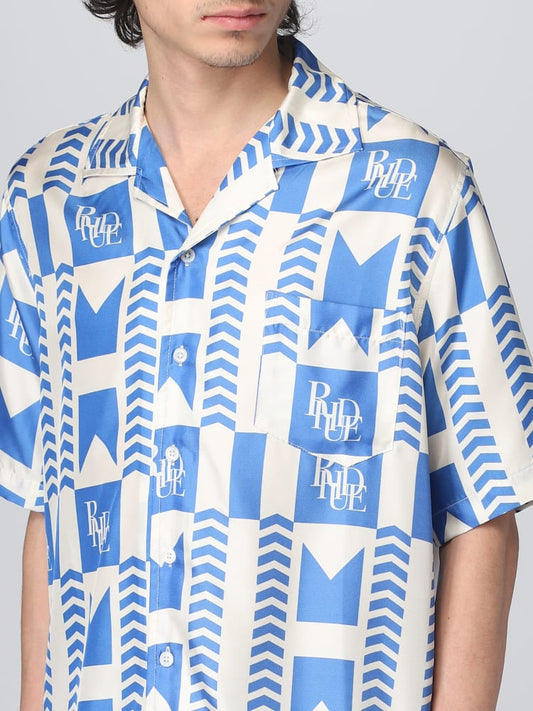 RHUDE MEN'S BLUE GRASSE SILK SHIRT
