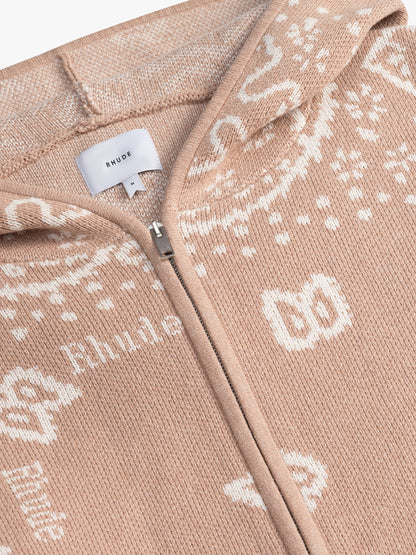 RHUDE MEN'S BANDANA KNIT ZIP-UP