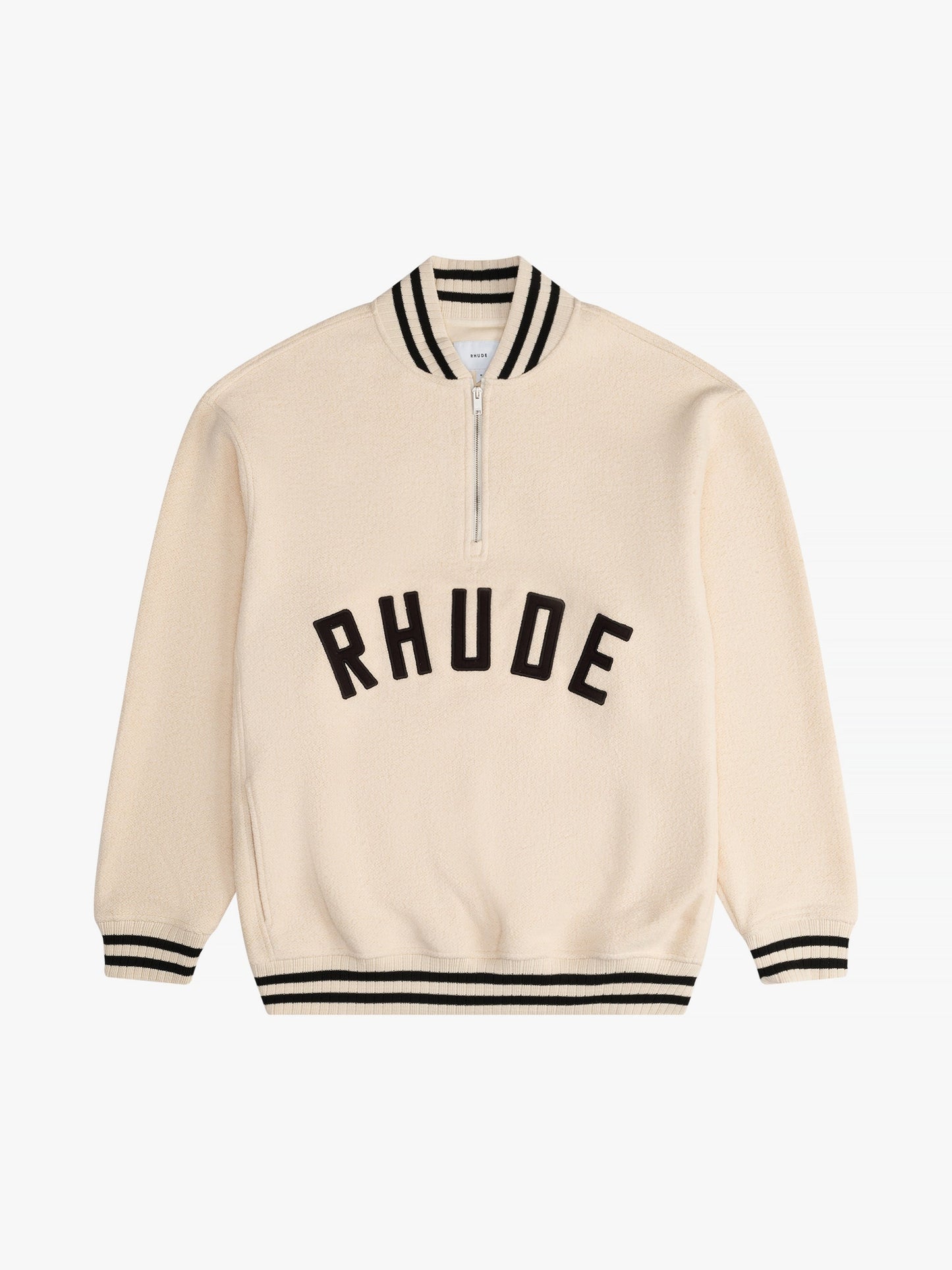 RHUDE MEN'S QUARTER-ZIP VARSITY CREAM/BLACK