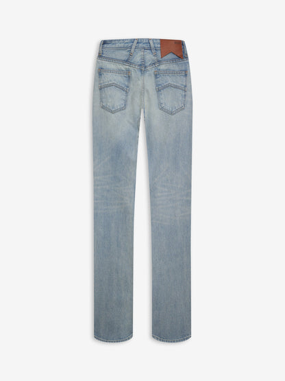 RHUDE WOMEN'S LOW-WAIST FLARE DENIM LIGHT INDIGO