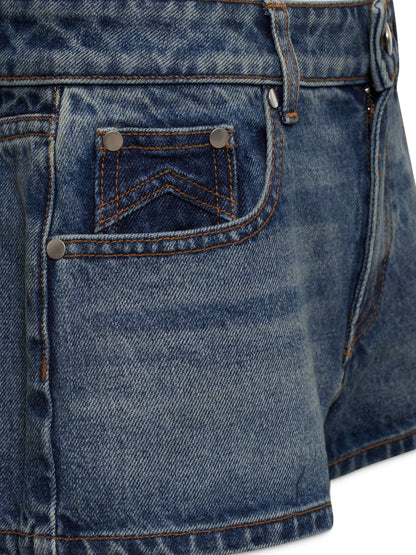 RHUDE WOMEN'S LOW-WAIST DENIM SHORT DARK INDIGO
