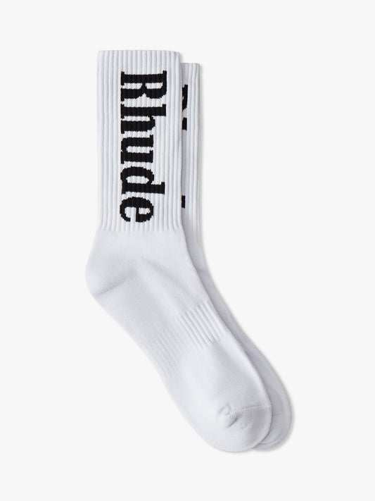 RHUDE MEN'S LOGO SOCKS WHITE/BLACK