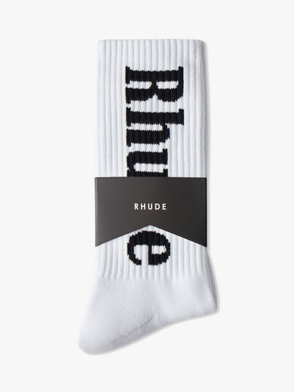 RHUDE MEN'S LOGO SOCKS WHITE/BLACK