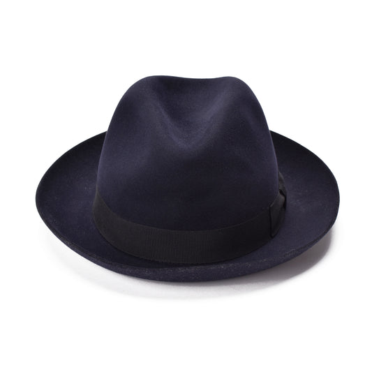 LORO PIANA MEN'S CASHMERE BLEND DYED HARE HAIR MEN'S DARK NAVY FEDORA HAT