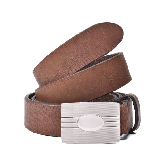 BRUNELLO CUCINELLI MEN'S 100% LEATHER BELT WITH SILVER TONE BOX BUCKLE