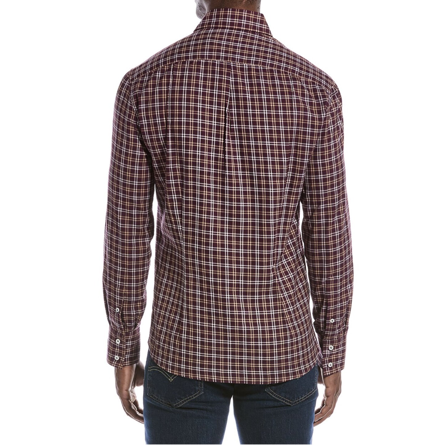 BRUNELLO CUCINELLI MEN'S 100% COTTON SLIM FIT LONG SLEEVE CASUAL CHECK SHIRT