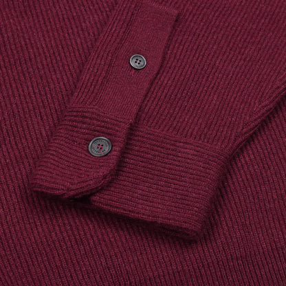 BRUNELLO CUCINELLI MEN'S 100% CASHMERE 3/4 BUTTON DOWN BURGUNDY PULLOVER/SWEATER