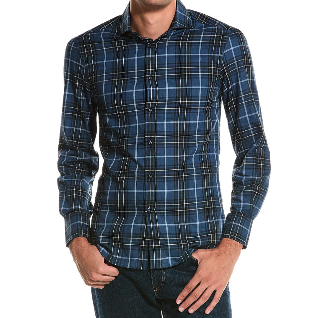 BRUNELLO CUCINELLI MEN'S 100% COTTON PLAID BUTTON DOWN PALID LONG SLEEVE SHIRT