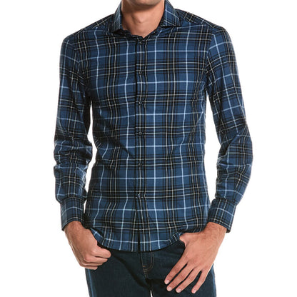 BRUNELLO CUCINELLI MEN'S 100% COTTON PLAID BUTTON DOWN PALID LONG SLEEVE SHIRT
