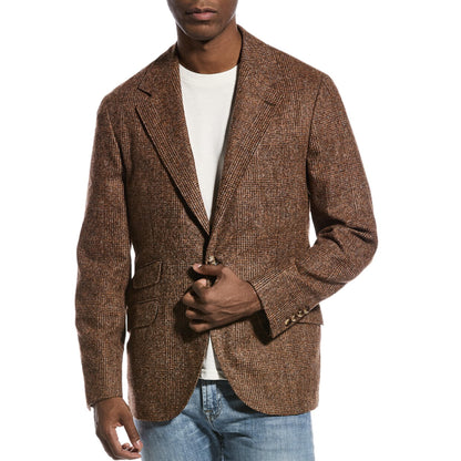 BRUNELLO CUCINELLI MEN'S BROWN 3 BUTTON ALPACA BLAZER