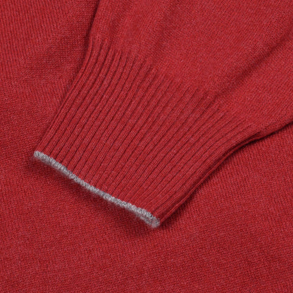 BRUNELLO CUCINELLI MEN'S 100% CASHMERE RED LOGO TURTLE NECK SWEATER