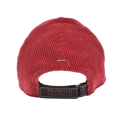 BRUNELLO CUCINELLI MEN'S 100% COTTON RED CORDUROY LOGO BASEBALL CAP/HAT