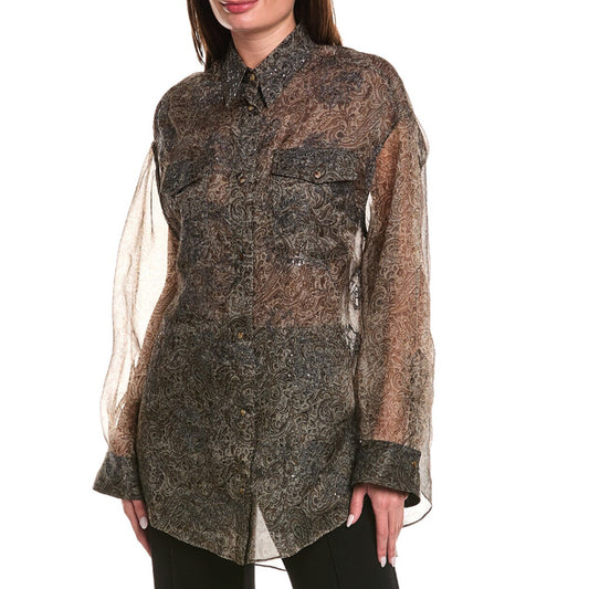 BRUNELLO CUCINELLI WOMEN'S 100% SILK SEQUINED SHIRT /TOPS