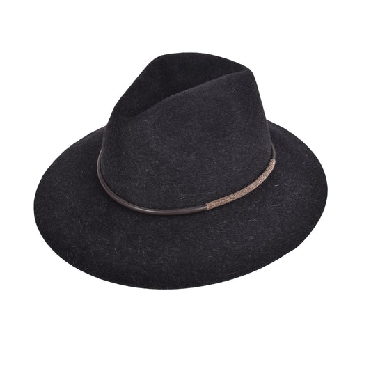 BRUNELLO CUCINELLI WOMEN'S MONILI BEAD LINED CHARCOAL FEDORA HAT