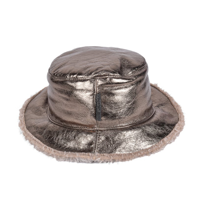 BRUNELLO CUCINELLI WOMEN'S FUR LINED BUCKET STYLE GOLD TONED LEATHER HAT