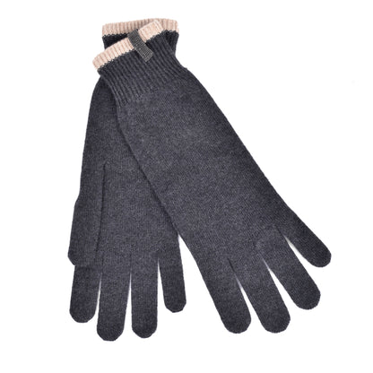 BRUNELLO CUCINELLI WOMEN'S 100% CASHMERE MONILI BEAD ACCENT TWO TONE GLOVES