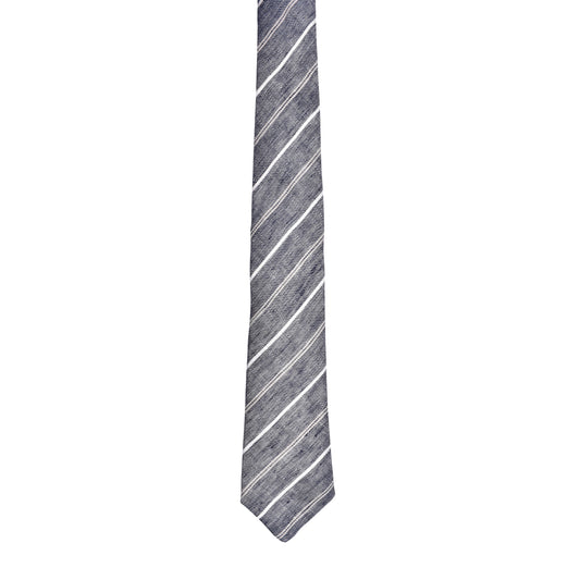 BRUNELLO CUCINELLI MENS 100% LINEN DENIM GRAY STRIPED SKINNY TIE NEW