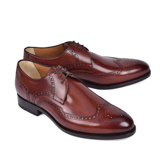 ISAIA MEN'S 100% LEATHER BURGUNDY BROUGE SHOES NEW