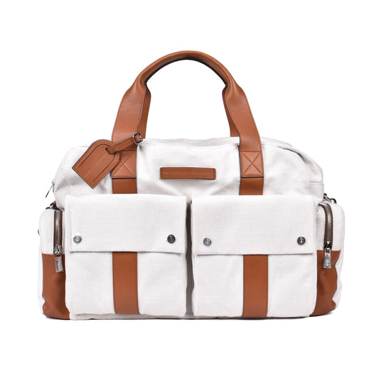 BRUNELLO CUCINELLI TWO TONE OFF WHITE DUFFEL/GARMENT BAG LUGGAGE NEW